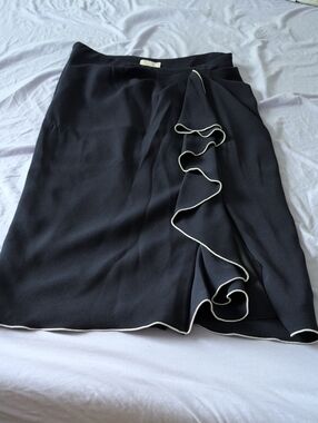 cinq a sept Black Pencil Skirt with White Trim Ruffle